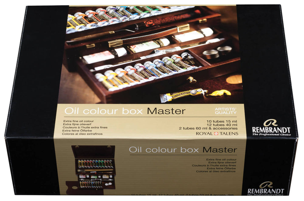 Rembrandt Oil Color Paint Master Wood Box Set, 10x15ml Tubes +